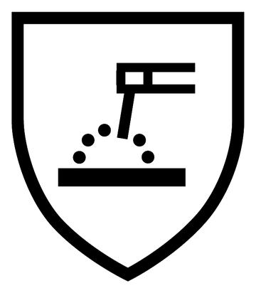 Piktogramm EN ISO 11611: Schutzschild mit Schweißbrenner